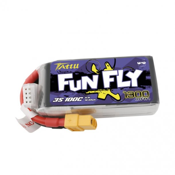 TATTU Funfly 1300mAh 11.1V 100C 3S Lipo batteri med XT60 stik.
