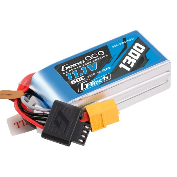 Gens Ace G-Tech 1300mAh 11.1V 60C 3S1P med XT60 Stik