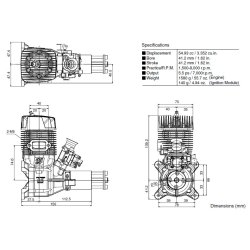 OS GT55 2-takt Bensinmotor, 55ccm.