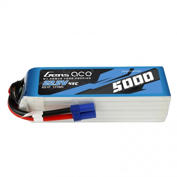 Gens ace 5000mAh 22.2V 45C Lipo batteri med EC5 stik.